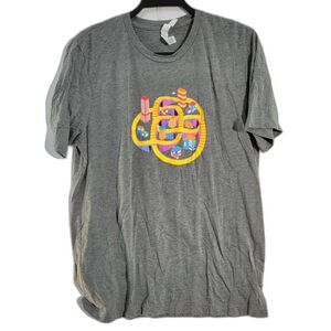 Bella + Canvas Gray T-Shirt Yellow/Orange Graphic Crew Neck Short Sleeves Sz M